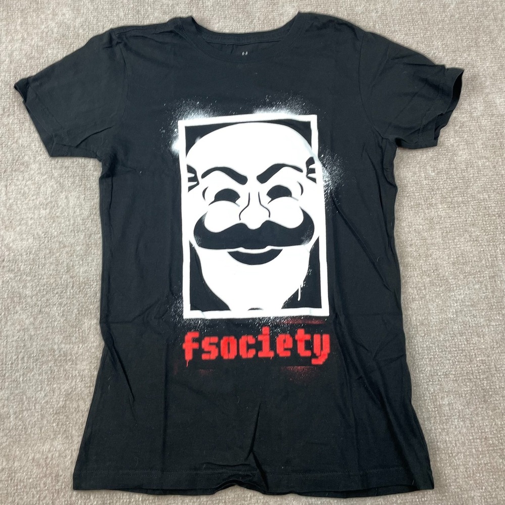 2016 Loot Crate Mr. Robot Fsociety T-Shirt Mens Medium Black Cotton Mask Outdoor